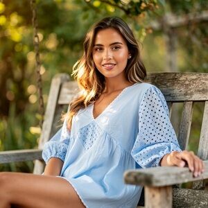 Laneway The Label Pale Blue Eyelet Mini Dress Size M/L